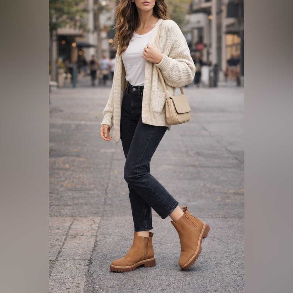 TOMS Dakota Chelsea Boots Women 8 Tan Water Resistant Leather NWT Lug Sole - Picture 14 of 14